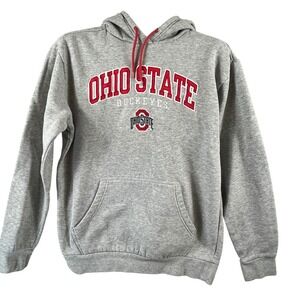 Ohio State Buckeyes Hoodie Mens M Gray Embroidered Pocket Red Hood Fan Alumni
